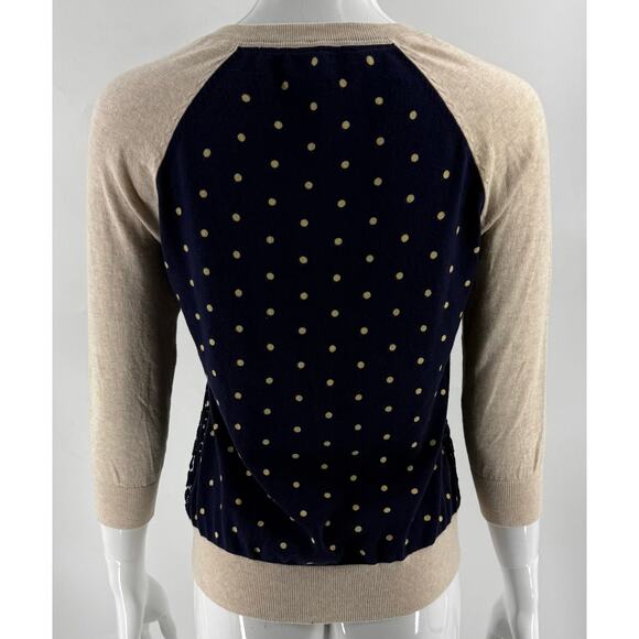 Camellia Cardigan Sweater Womens Size Medium Navy Blue Tan Lace Semi Sheer Front - Picture 4 of 6